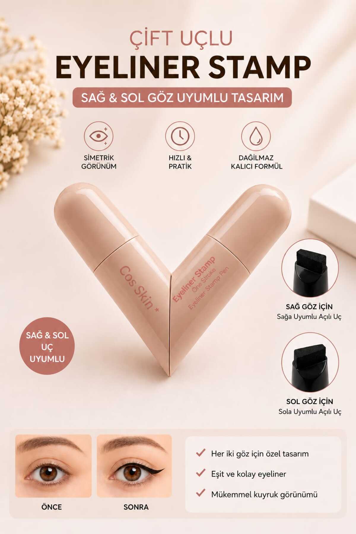 Pastelya SİYAH- Suya Dayanıklı Çift Taraflı Eyeliner Damga Kalem Sağ Ve Sol Göz Uyumlu