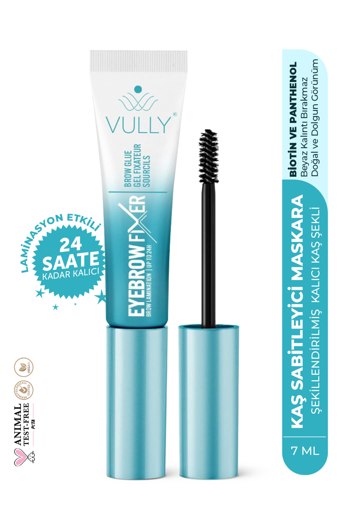 VULLY Brow Fixer 7 ml – Şeffaf Kaş Sabitleyici Maskara, 24H Laminasyon Etkisi, Biotin & Panthenol
