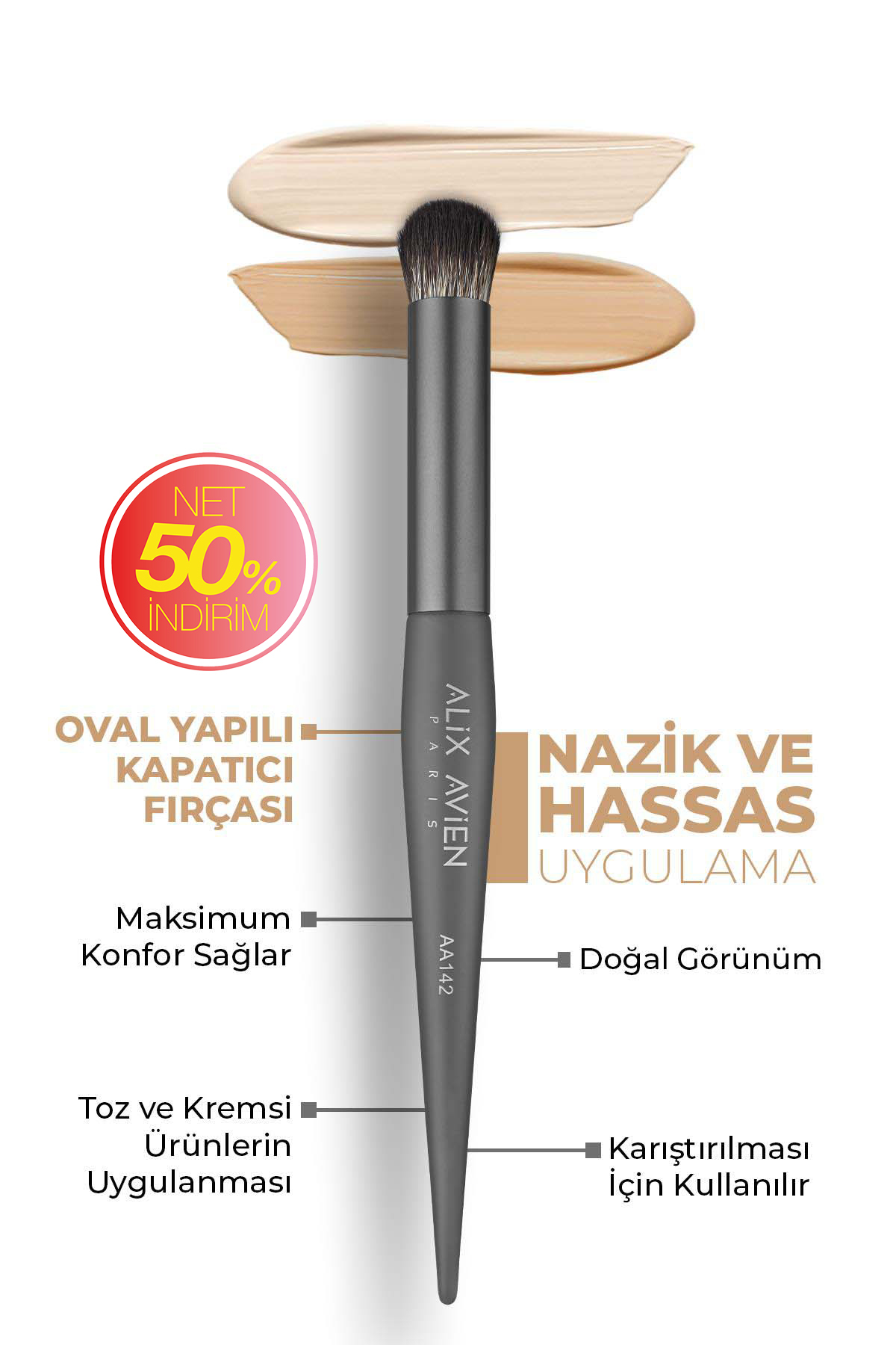 Alix Avien Oval Yapılı Kapatıcı Fırçası - Round Brush AA142