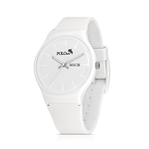 polo air Unisex Silikon Kordon Gün Ay Takvimli Kol Saati Beyaz Renk Pl-1462b