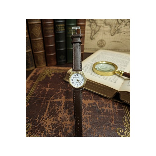 QUARTZ Vintage Kadın Kol Saati Retro Minimal Model Koyu Kahve Renk Hakiki Deri Kordon Gold Kasa