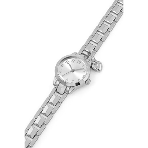 SPECTRUM PREMİUM Spectrum Minimal Kasa Yuvarlak Kadran Kalp Charm Detaylı Metal Kordon Kadın Kol Saati