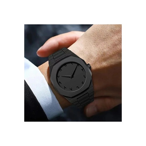 Goldwatches Dubai Tam Siyah Unisex Kol Saati, Arapça Kadran, Su geçirmez, Kutulu, Polikarbon