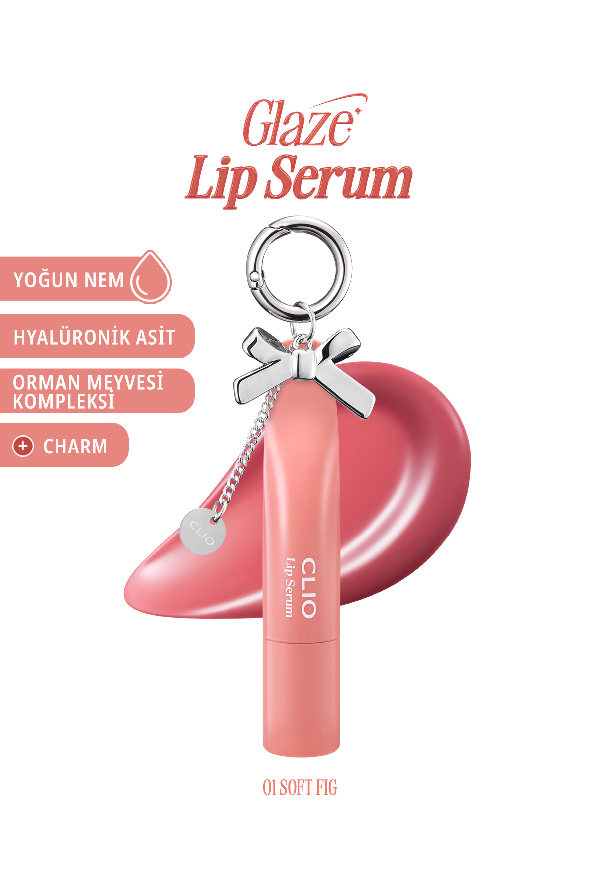 CLIO Dolgun Görünüm Kazandıran, Parlak, Besleyici, Renkli Dudak Serumu Glaze Lip Serum 01 Soft Fig