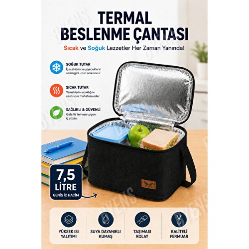 BYENS Termal Çanta Beslenme Çantası Isı Yalıtımlı Kız Erkek Çocuk Okul Yemek Taşıma Termoslu Soğutucu Soğuk Tutan Kamp Termos 7,5 Litre