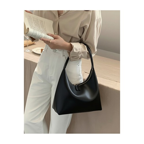 HONEY BAG Misel Vintage Çift Fermuarlı El Kol ve Omuz Çantası Siyah