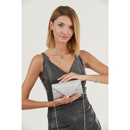 efnanstore Gümüş Çizgili Çupra Abiye Çanta Portföy Clutch Çanta