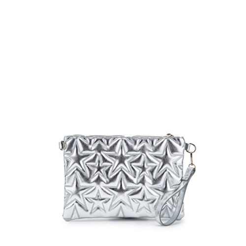 minebag Yıldız Dikişli Clutch Star Kadın Çanta Gümüş Rugan