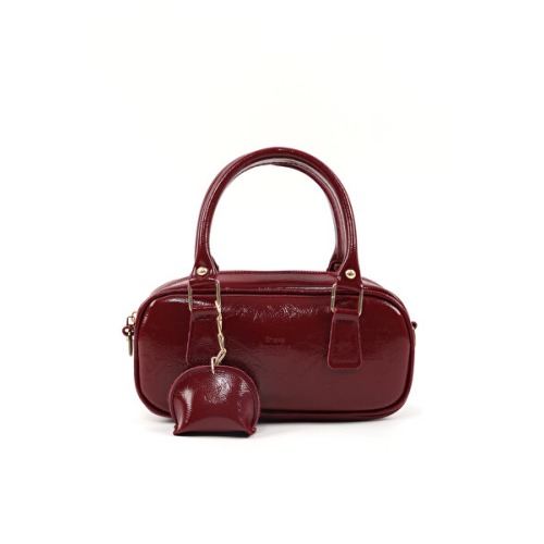 Shaka Kırışık Dokulu Cherry Bordo Shk207 Suni Deri Charm Detaylı Fermuarlı El, Kol ve Omuz Çantası