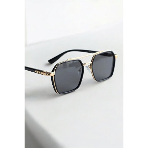 MACERATİ Ecş Unisex Siyah Kare Metal Gold Sap Uv400 Güneş Gözlüğü