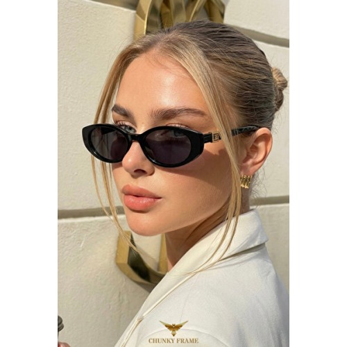 Chunky Frame Gardenis Slim Siyah Uv400 Korumalı Ultra Hafif Siyah Kadın Güneş Gözlüğü