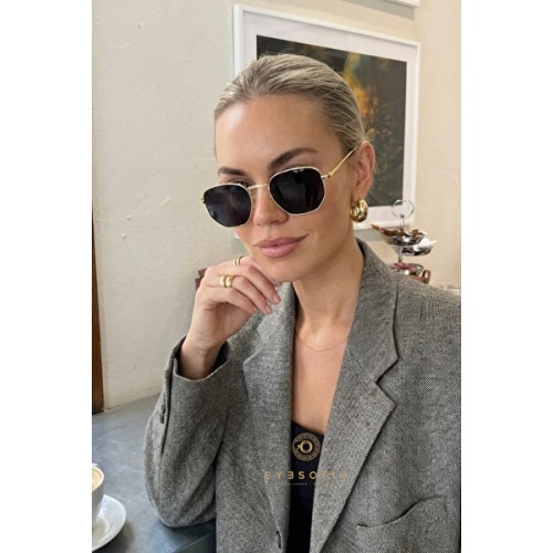 Eyesofia Valery Gold Siyah Metal Beşgen Unısex Güneş Gözlüğü