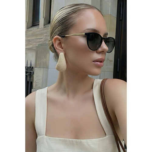 Eyesofia Tamela Kemik Oval Unisex Siyah Metal Sap Güneş Gözlüğü