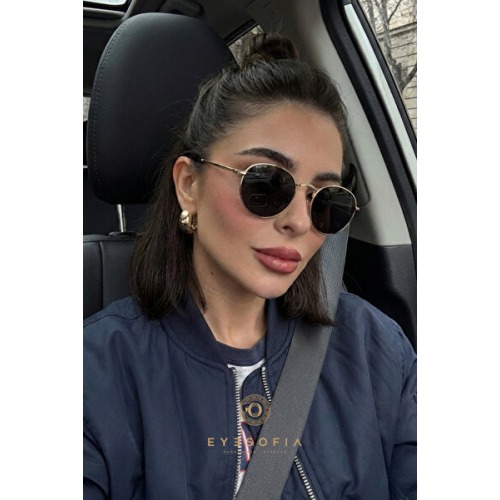Eyesofia Marry Gold Siyah Oval Unisex Metal Güneş Gözlüğü