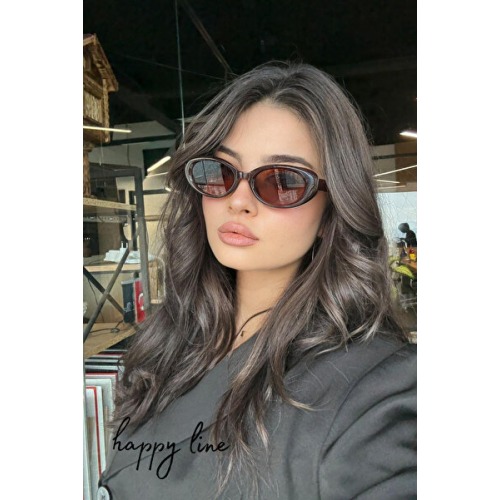 happy line Kahverengi oval toffe frame güneş gözlüğü - ÖZEL DERİ KILIF SİLME BEZİ HEDİYELİ