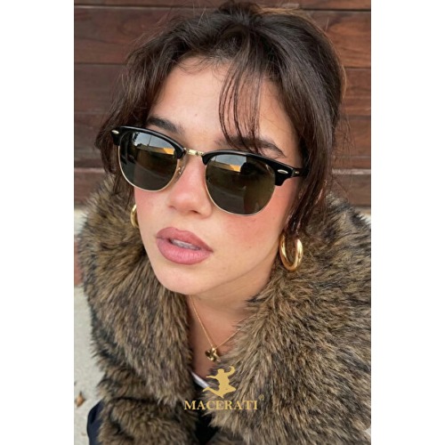 MACERATİ Clubmaster Siyah Oval Unisex Klasik Model Güneş Gözlüğü