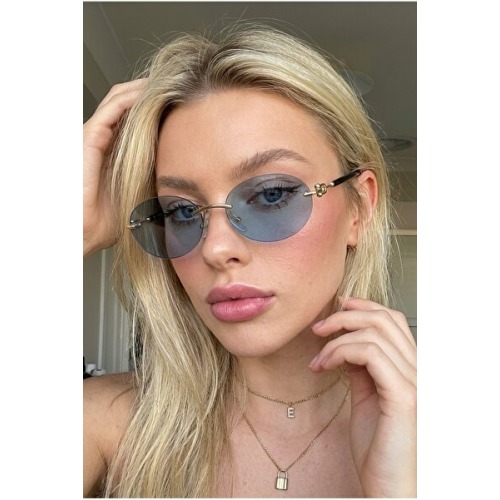 REN EYEWEAR DERLA Metal Oval Kadın Güneş Gözlüğü Mavi Cam Detaylı UV400 Korumalı