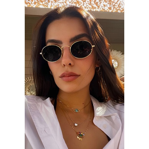 Chunky Frame Unisex Elips Siyah Yeni Sezon Güneş Gözüğü