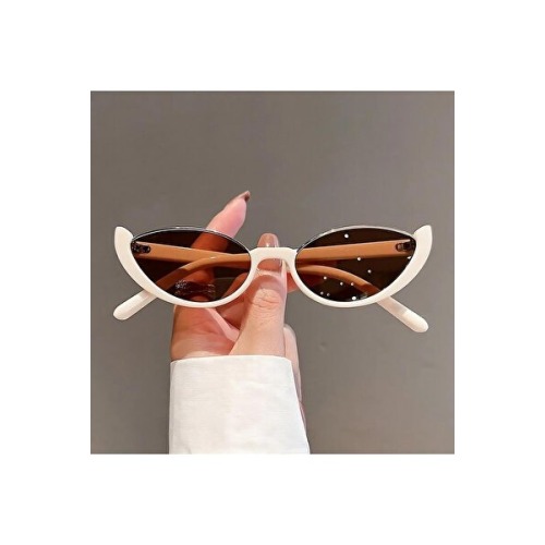 LOOKUP NEW Unisex Kadın Erkek Uv400 Korumalı Krem Bej Kahverengi Gold Cam Değişimi Kemik Cat Eye Güneş Gözlüğü