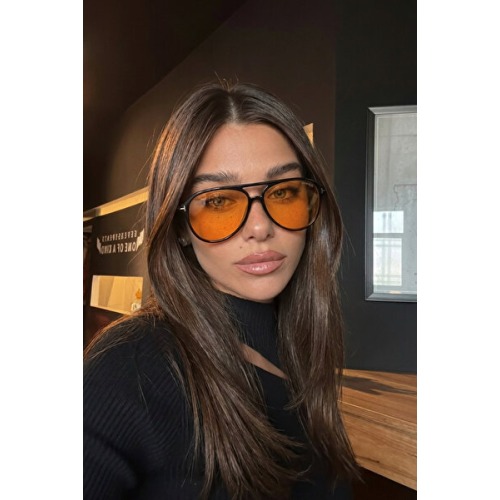 PROTCO Unisex Siyah Turuncu Camlı Damla Model Güneş Gözlüğü | UV400 Koruma
