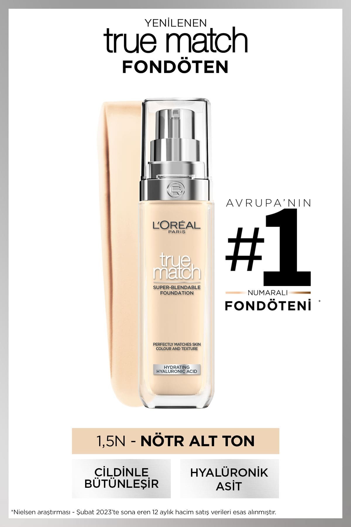 L'Oreal Paris True Match Bakım Yapan Fondöten - 1.5N Nötr Alt Ton