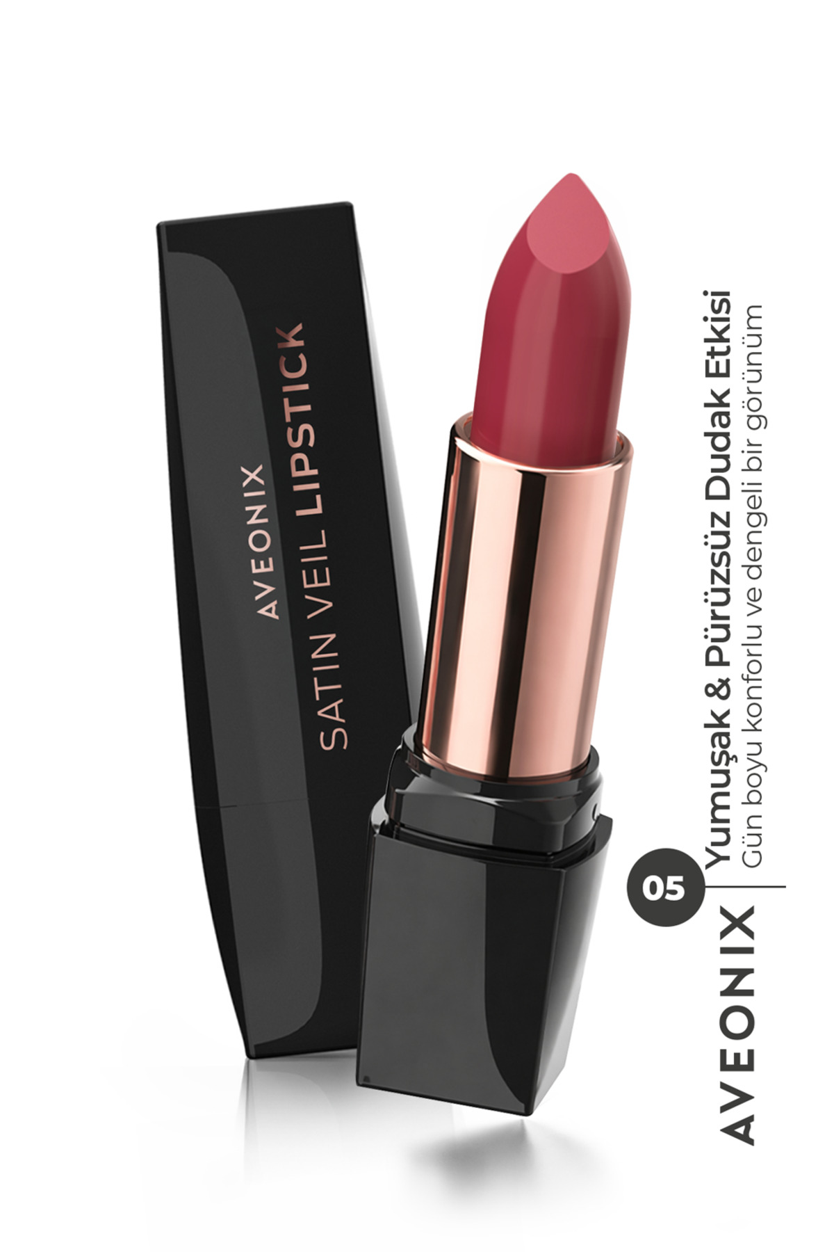 AVEONIX Satin Veil Yarı Parlak Ruj 05 Uzun Süre Kalıcı Pürüzsüz Dolgun Dudak Etkili Lipstick