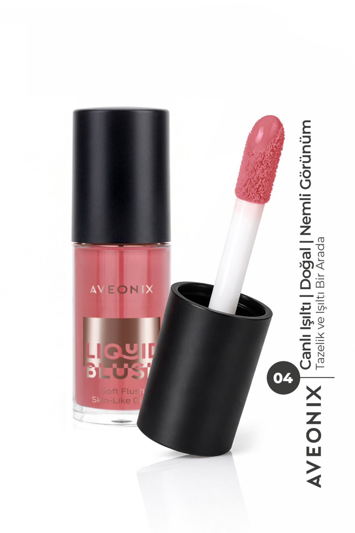 AVEONIX 3 in 1 Glow Tint 04 Çok Amaçlı Likit Yoğun Pigmentli Parlaklık Veren Allık Ruj Göz Farı