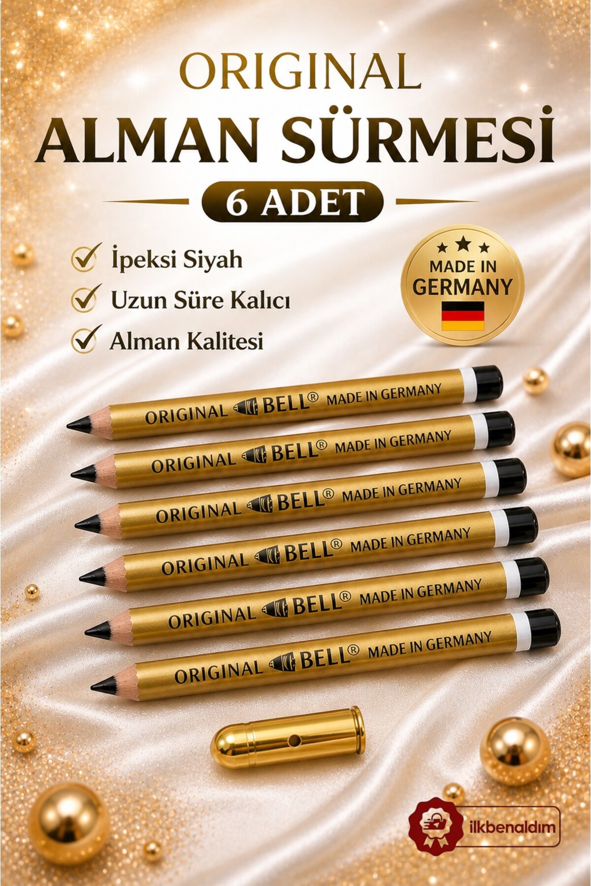 İlkbenaldim Ekonomik 6’lı Alman Sürmesi Seti Siyah Göz Sürme Kalemi Made in Germany