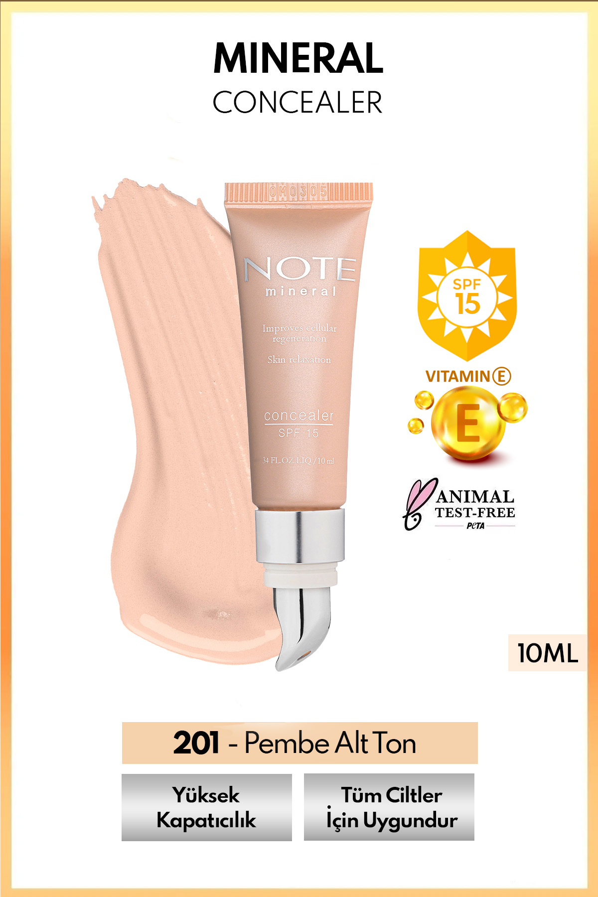 NOTE Mineral Concealer Spf 15 Yoğun Kapatıcı Metal Başlıklı Göz Altı Kapatıcısı - 201 Açık