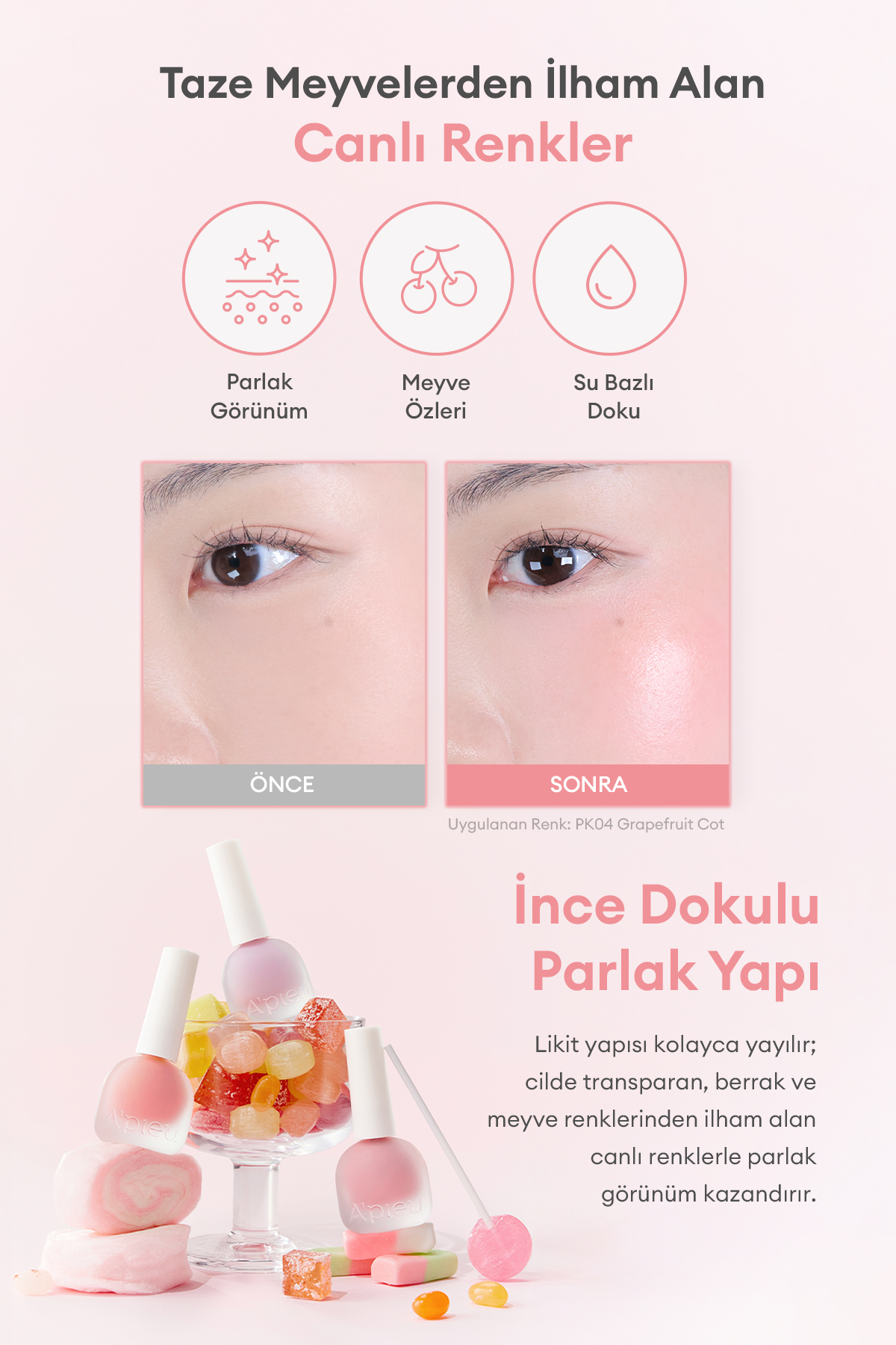 Missha Meyve Özlü, Nemli ve Parlak Bitişli, Doğal Görünümlü Likit Allık APIEU Juicy-Pang Water Blusher RD01 - Görsel 3