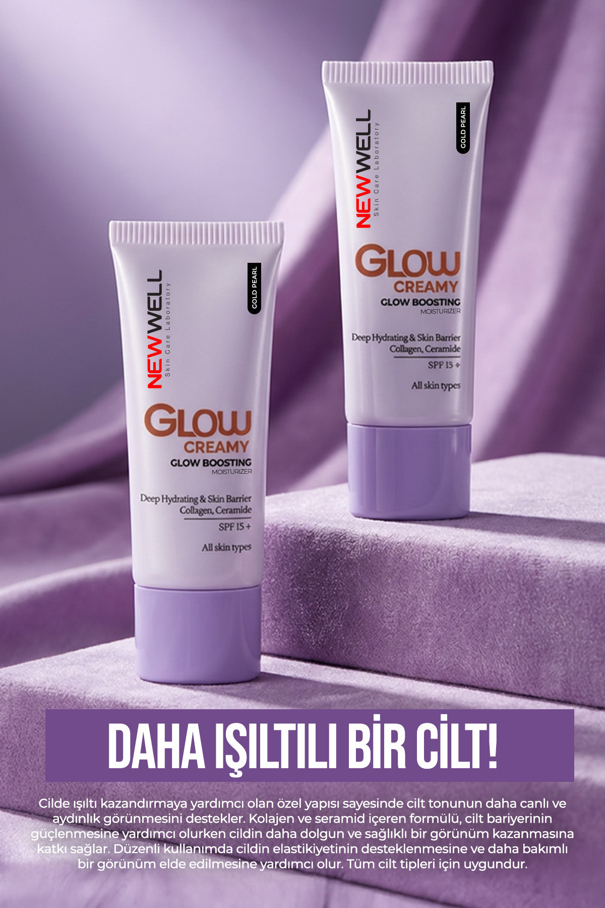 New Well Glow Boosting Işıltı Veren Nemlendirici Yüz Kremi SPF 15+ Gold Pearl 02 30 Ml - Görsel 3