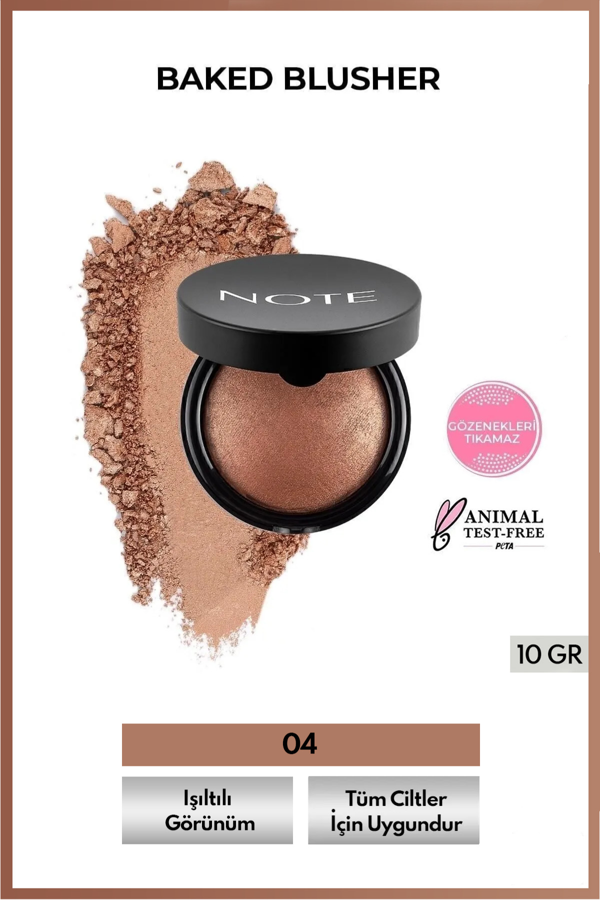 NOTE Baked Blusher Işıltılı Fırınlanmış Toz Allık - 04 Deeply Bronze