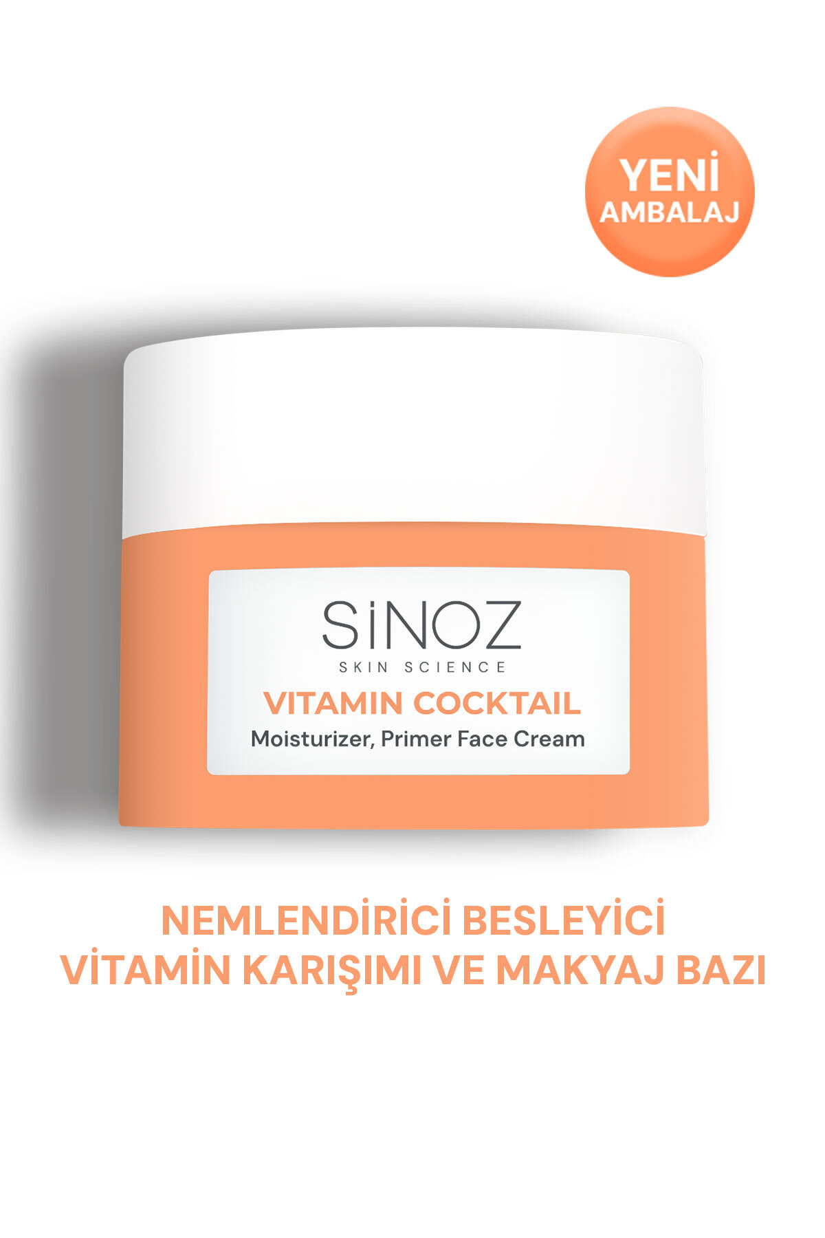 SİNOZ Vitamin Kokteyl-Nemlendirici Besleyici Onarıcı Yüz Kremi (Vitamin C+ B3 +B5 +E) ve Makyaj Bazı 50Ml