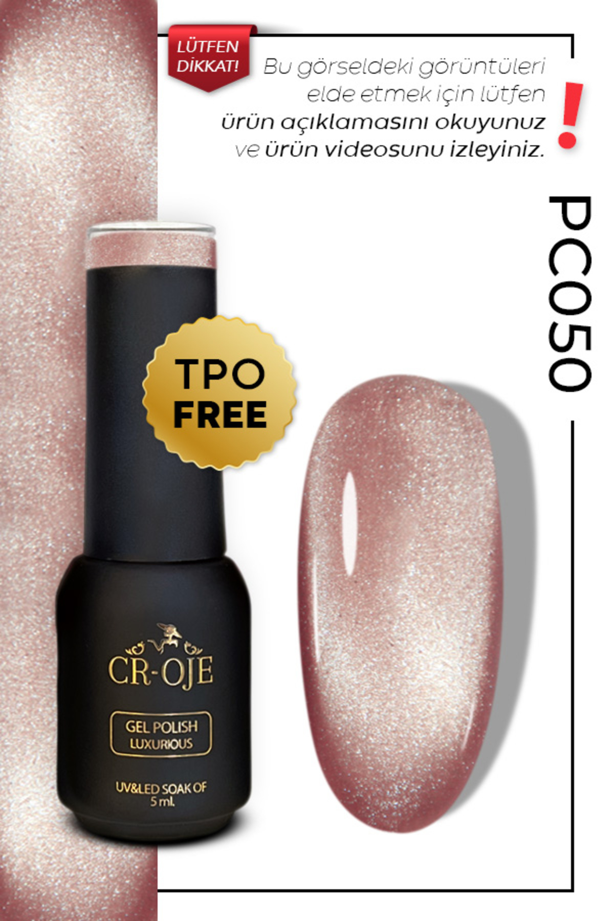 CROJE KALICI OJE Kalıcı Oje Inci Tanecikli Manyetik Cat Eye / Kedi Gözü- PC050 (5 ML)