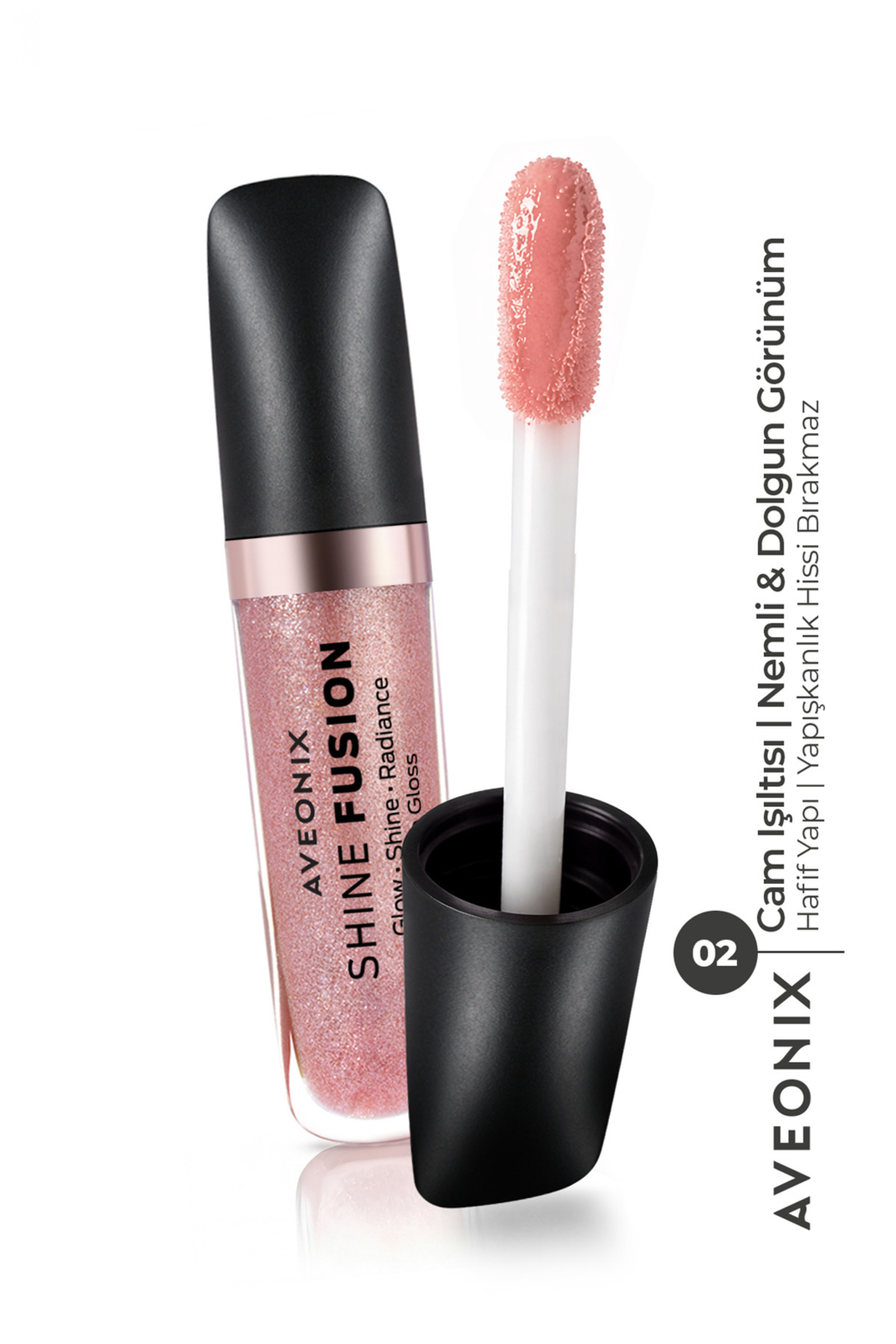 AVEONIX Doğal Işıltı Veren Shine Veil Lip Gloss 02 Parlak Bitişli Dolgun Dudak Parlatıcısı