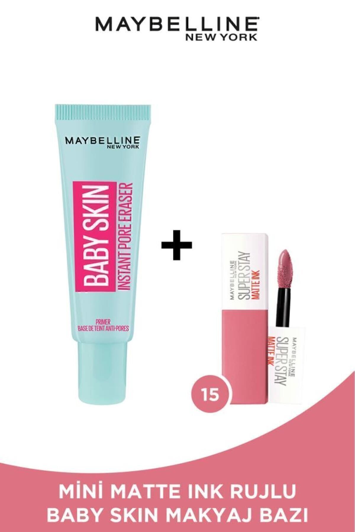 Maybelline New York Baby Skin Gözenek Gizleyici Makyaj Bazı & Mini Super Stay Matte Ink Ruj 15 Lover 2.7 ML
