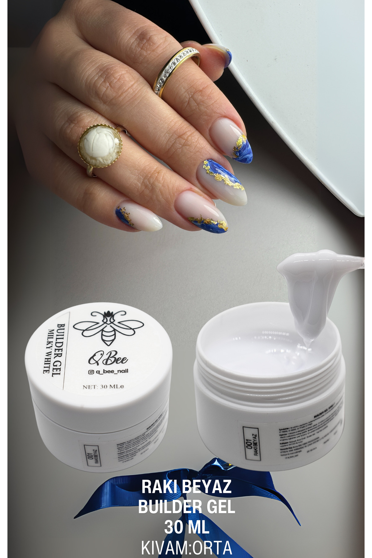 QBEE PROFESSIONAL 30ml Protez Tırnak Jeli Builder Gel Rakı Beyaz TPO&HEMA FREE
