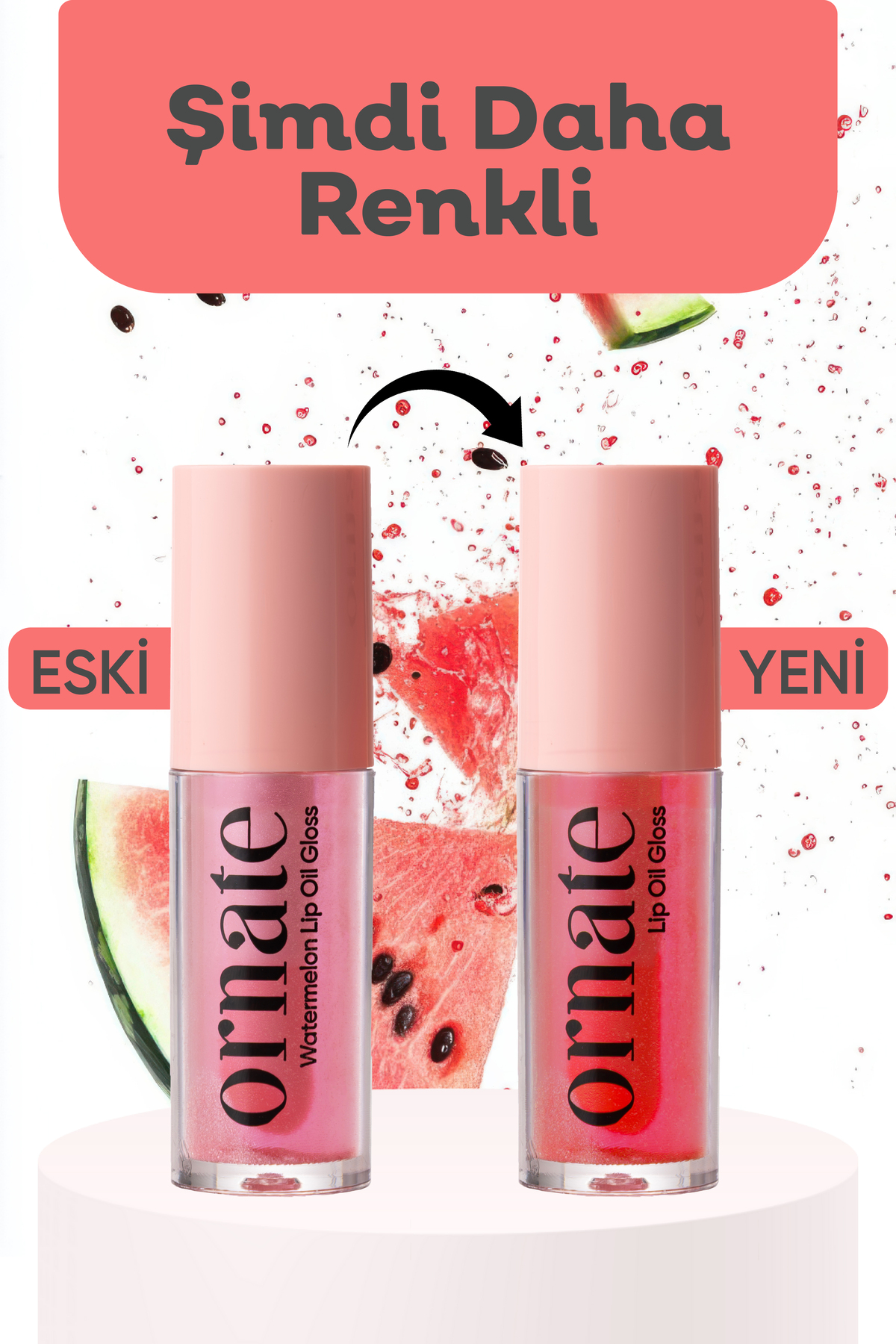 ORNATE Watermelon Lip Oil Gloss Dolgunlaştırıcı Efekt, Nemlendirici, Parlatıcı Simli Dudak Yağı Karpuz 5 ml - Görsel 3