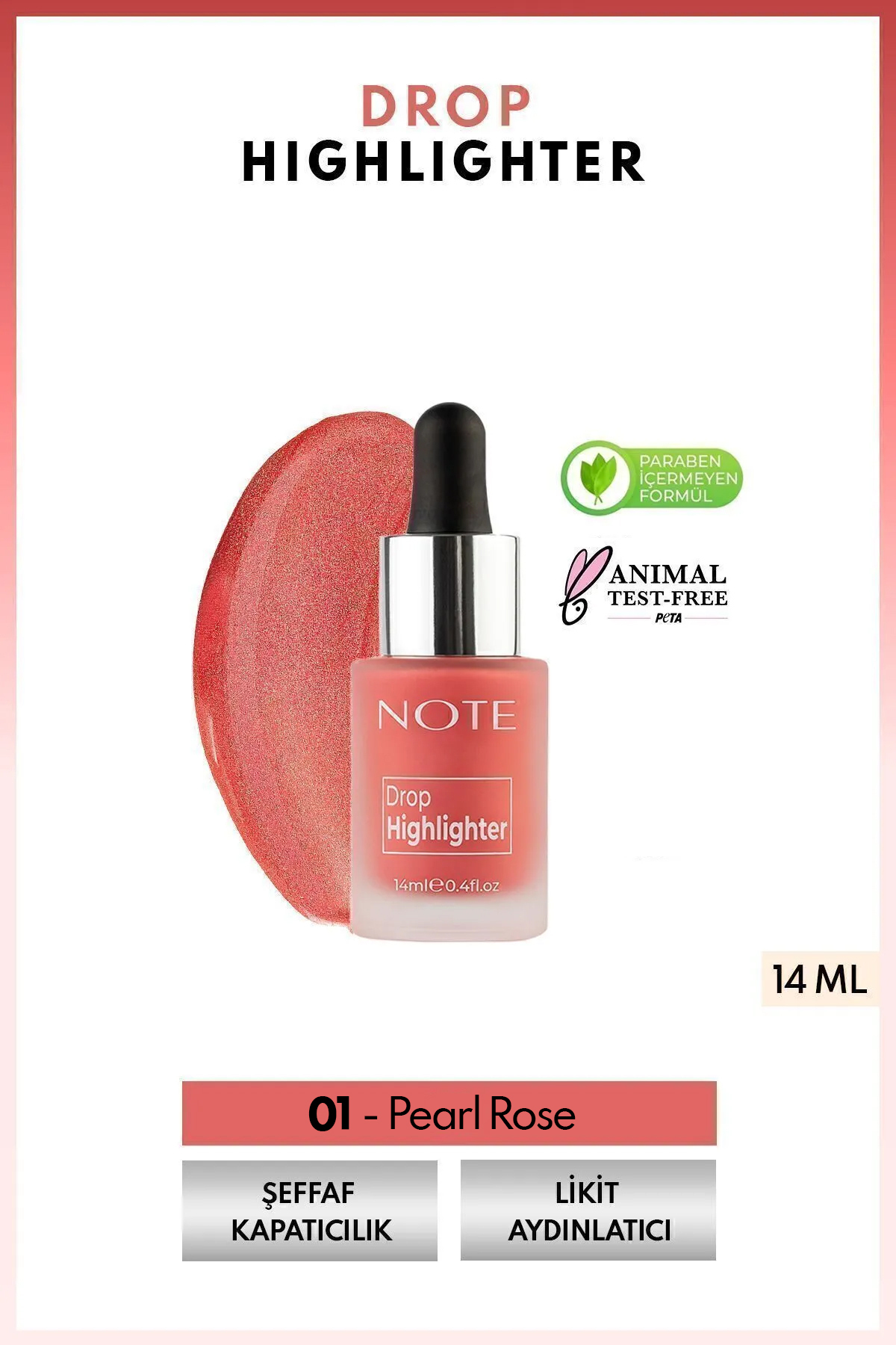 NOTE Drop Highlighter Işıltılı Likit Aydınlatıcı - 01 Pearl Rose