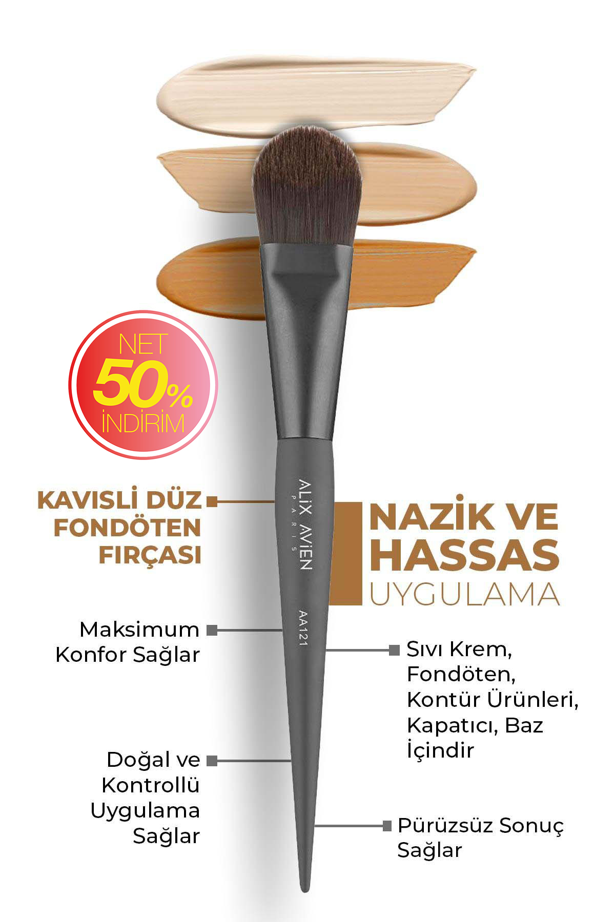 Alix Avien Kavisli Düz Fondöten Fırçası - Flat Foundation Brush