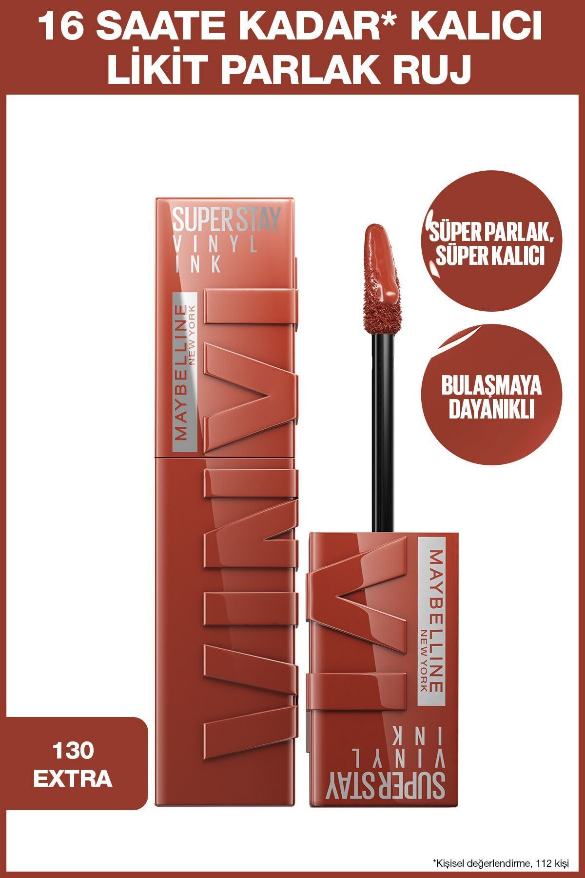 Maybelline New York Super Stay Vinyl Ink Uzun Süre Kalıcı Likit Parlak Ruj 130 Extra
