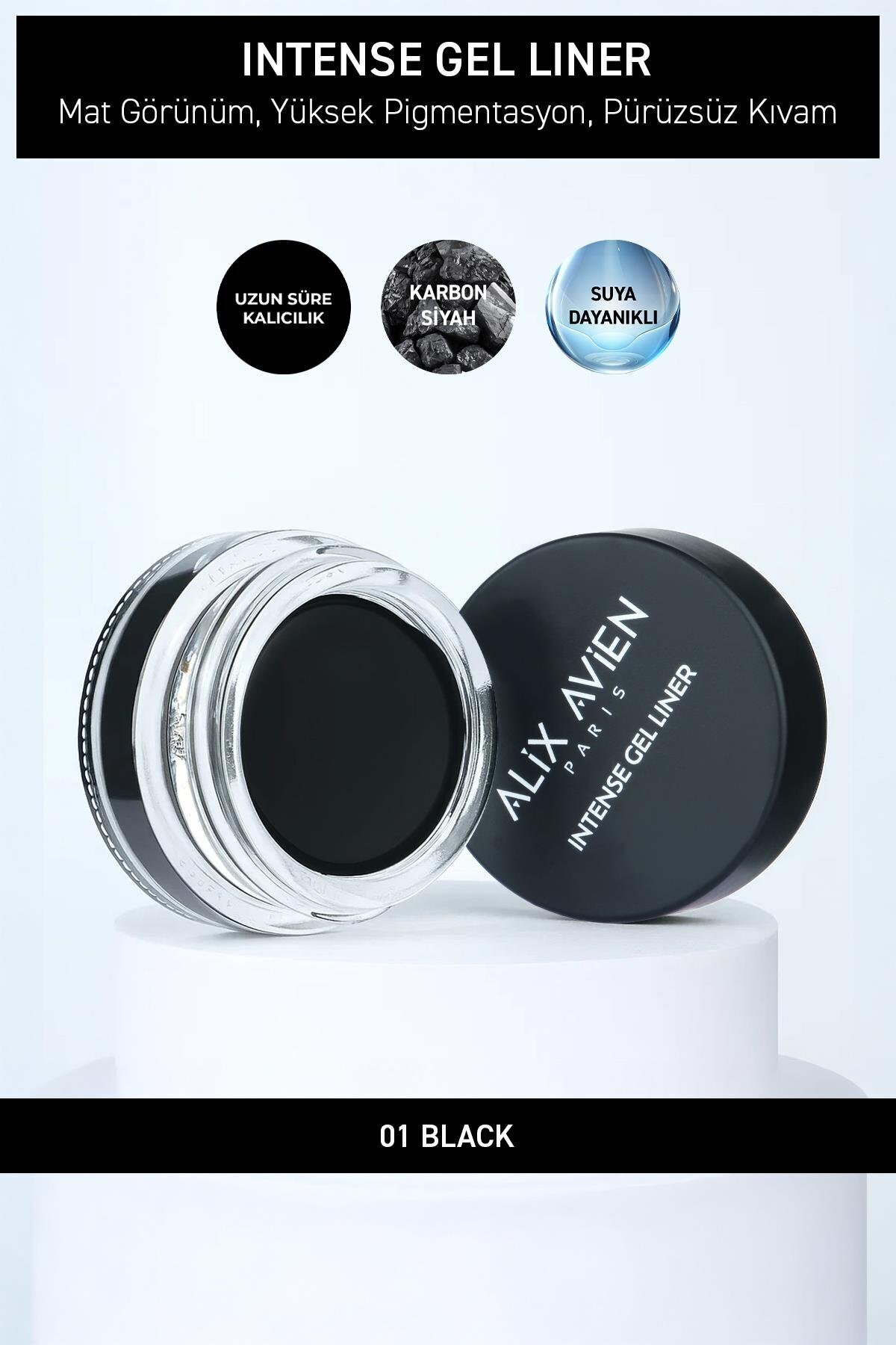 Alix Avien Yüksek Pigmentli Suya Dayanıklı Uzun Süre Kalıcı Mat Jel Eyeliner - Intense Gel Liner 01 Black