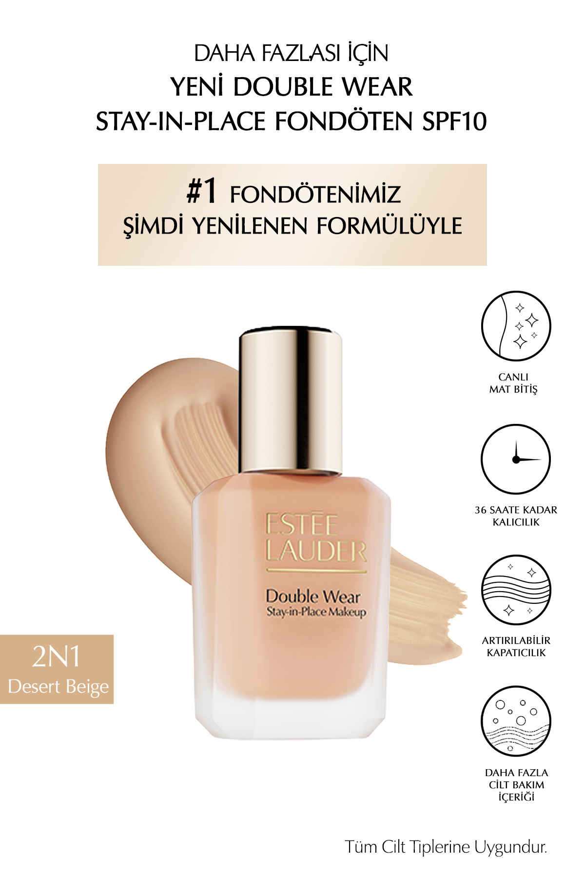Estee Lauder Double Wear Stay-in-Place Fondöten SPF10 Canlı Mat Bitiş (2N1 DESERT BEIGE) 30ml