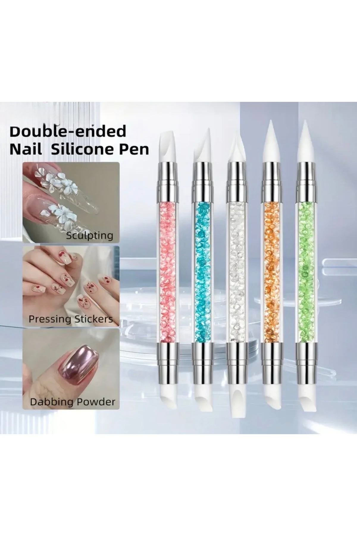 QNAİL PROFESSİONAL Hamur Jel Şekil Verme Fırçası Nail Art Fırça Silikon Tırnak Fırçası 5li Set