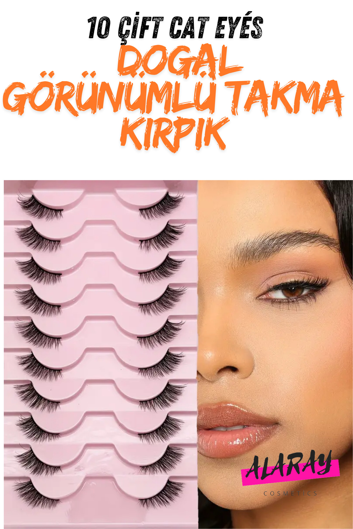 alaraycosmetics 10 Çift Doğal Kedi Göz Takma Ipek Kirpik 3-5-9mm,Hafif Ve doğal,çapraz Stiller+YAPIŞTIRICI HEDIYE