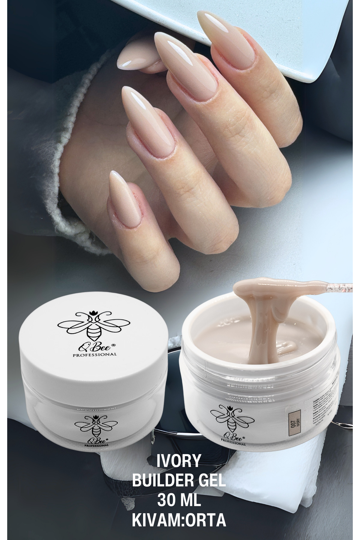QBEE PROFESSIONAL 30ml Protez Tırnak Jeli Builder Gel Ivory TPO&HEMA FREE