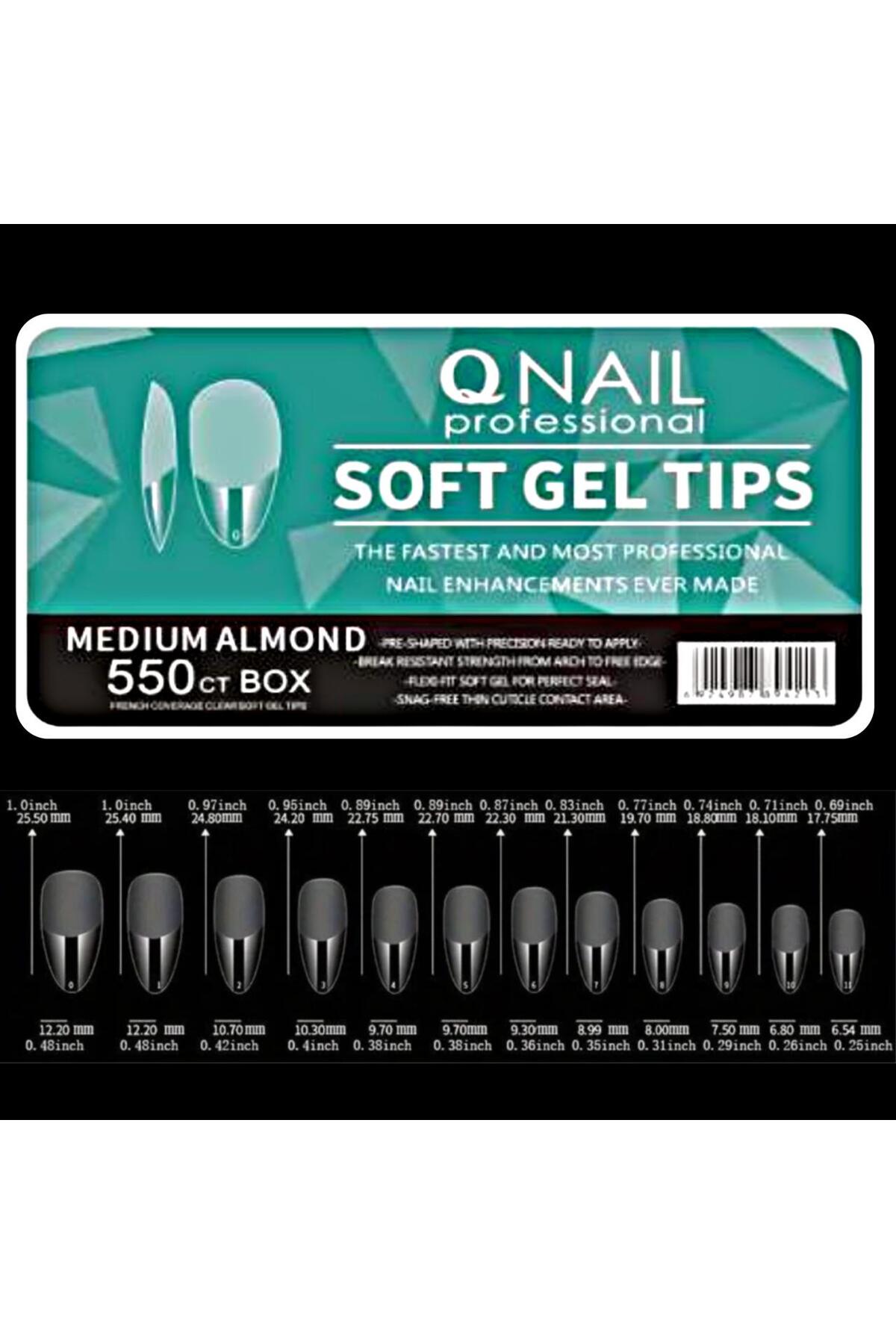 QNAİL PROFESSİONAL Protez Tırnak Kapsül Soft Jel Tips 550’li Medium Almond Yeni Sistem