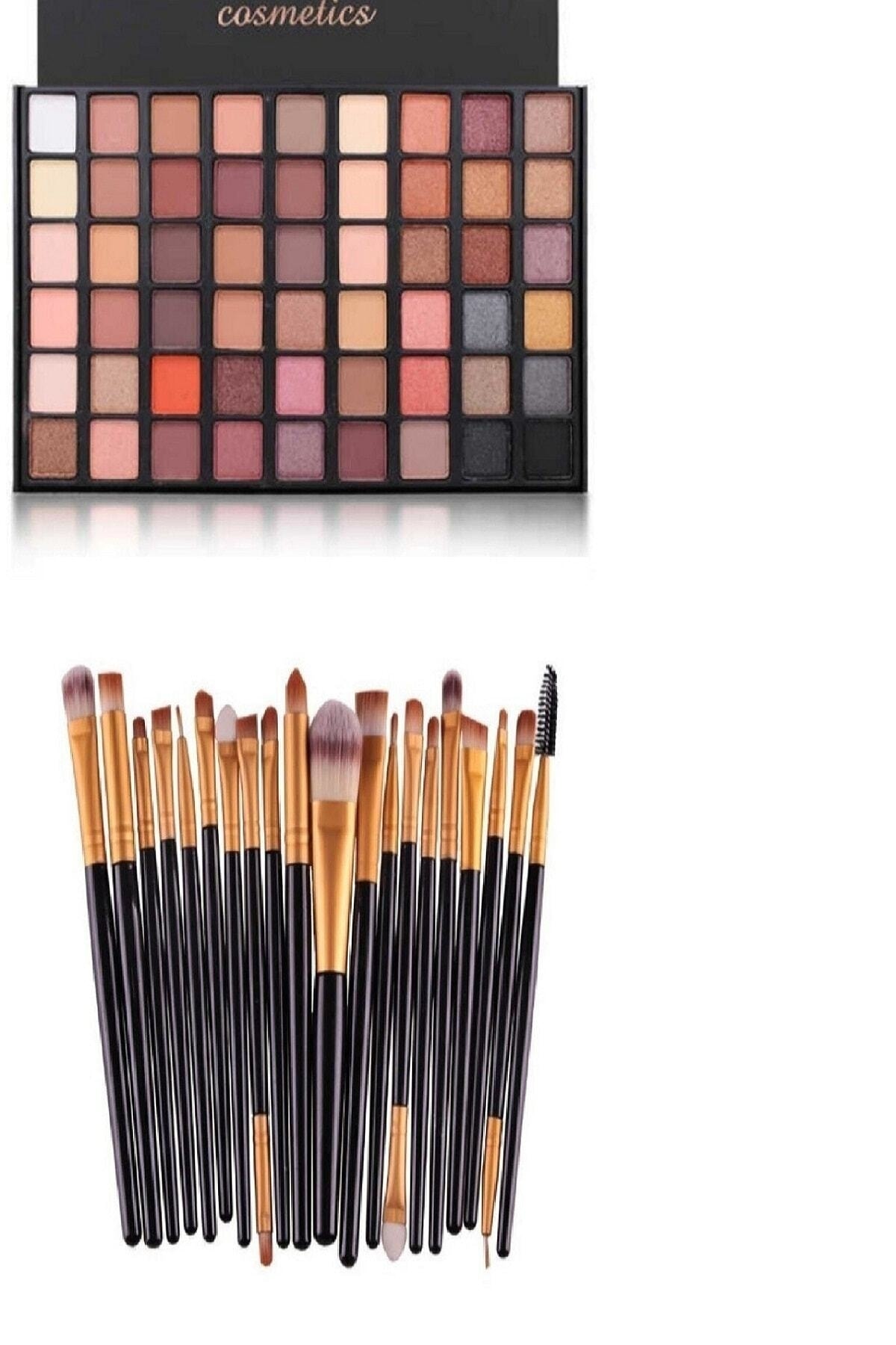 Makeuptime Make Up 54'lü Göz Farı Paleti+izla 20'li Profesyonel Yumuşak Makyaj Fırça Seti Siyah Renk