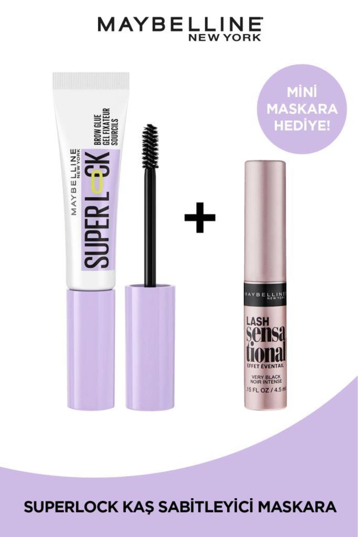 Maybelline New York Maybelline Super Lock Kaş Sabitleyici Maskara & Lash Sensational Intense Black Mini Maskara