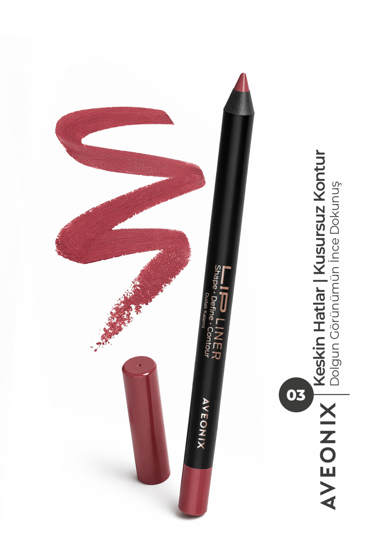 AVEONIX Lip Liner 03 İpeksi Dokulu Kolay Uygulanan Net ve Pürüzsüz Çizgi Dudak Kalemi